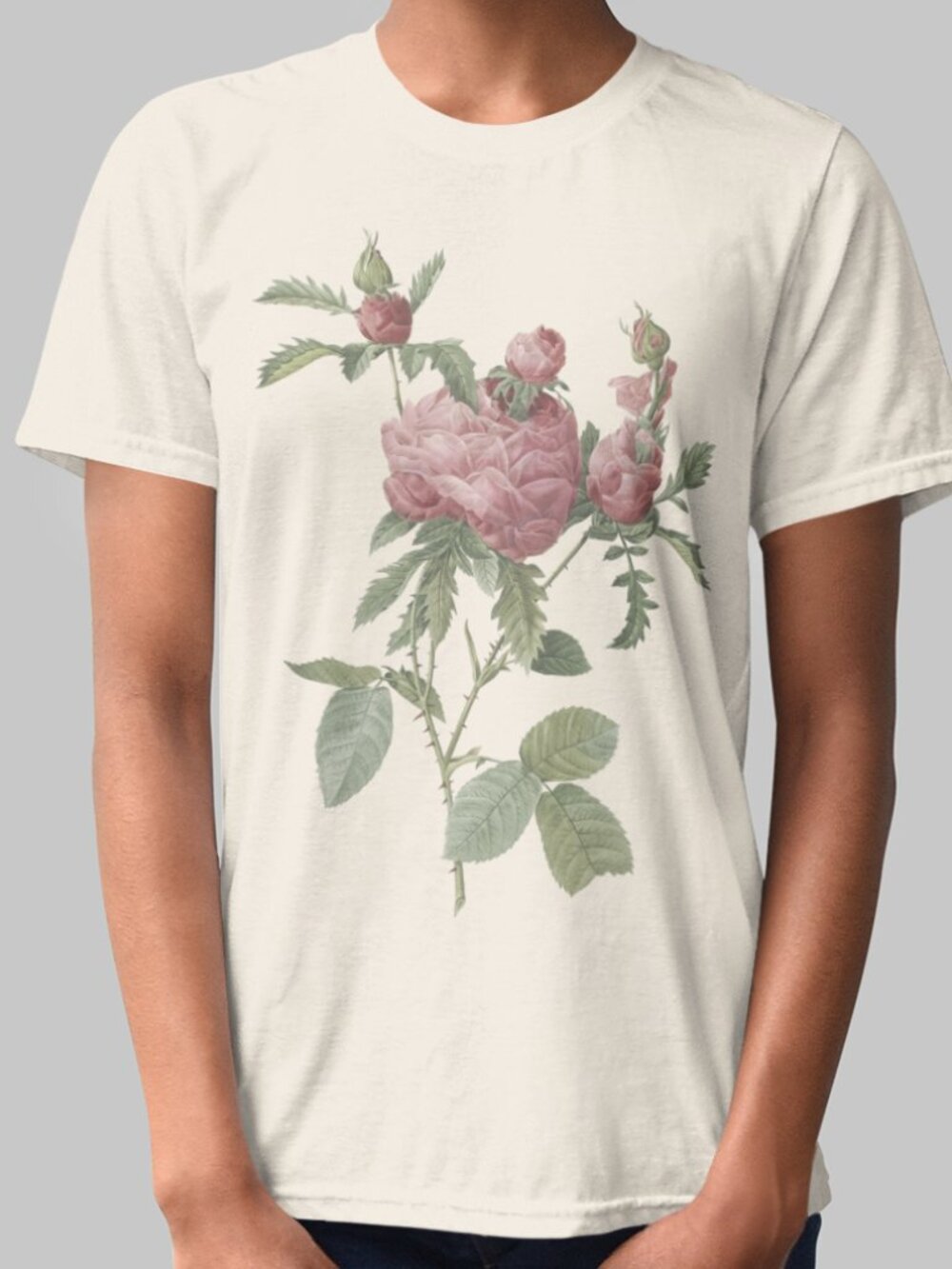 Rose Vintage Floral Print Short Sleeve Graphic Tee T-shirt S-XXL